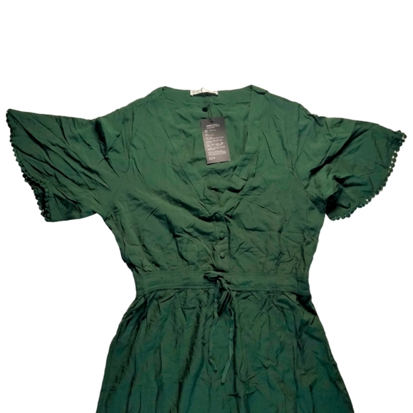 Boho Maxi Short Sleeve V Neck Ruffle Trim High Waisted Flowy Tiered Party Dress - Picture 2 of 8